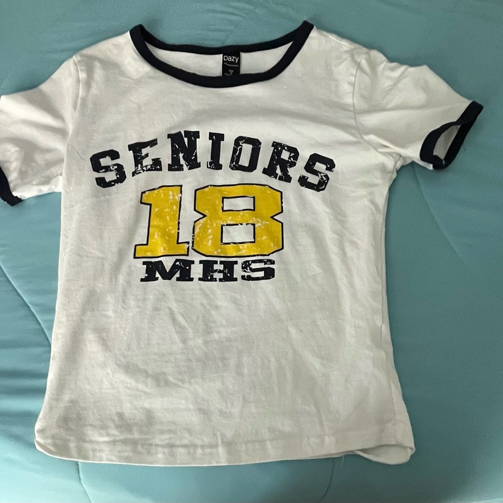 White and Yellow Short Sleeve Tee with Bold Print